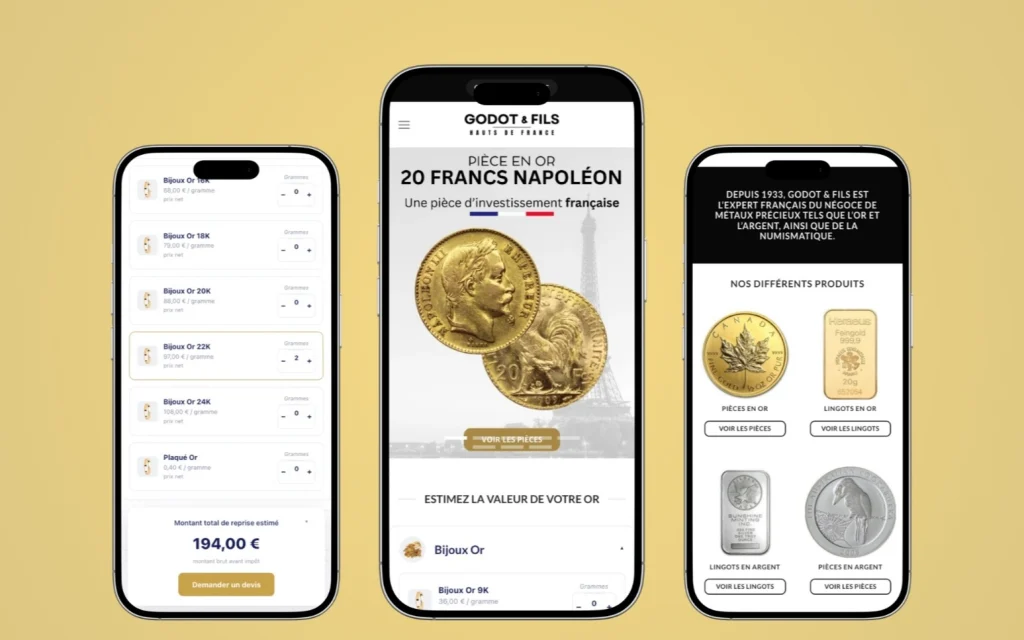 Site Godot & Fils Lille sur mobile : simulateur de rachat, accueil et produits
